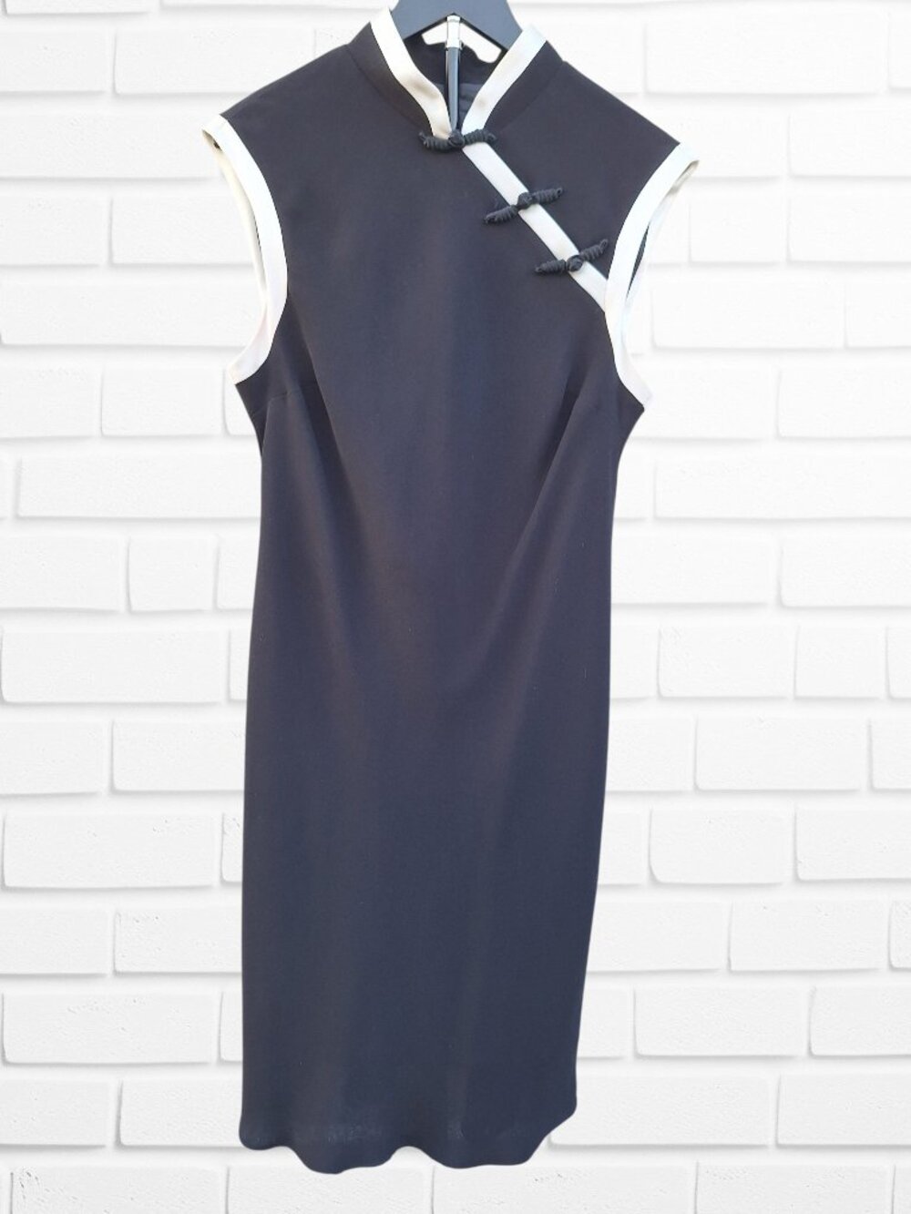 Vintage Asian Cheongsam Style 90s Black Party Midi Dress